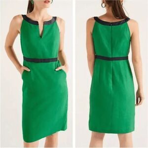 Boden Kelly Linen Sleeveless Notch Neck Shift Dress Size 4R Green Pockets NWT